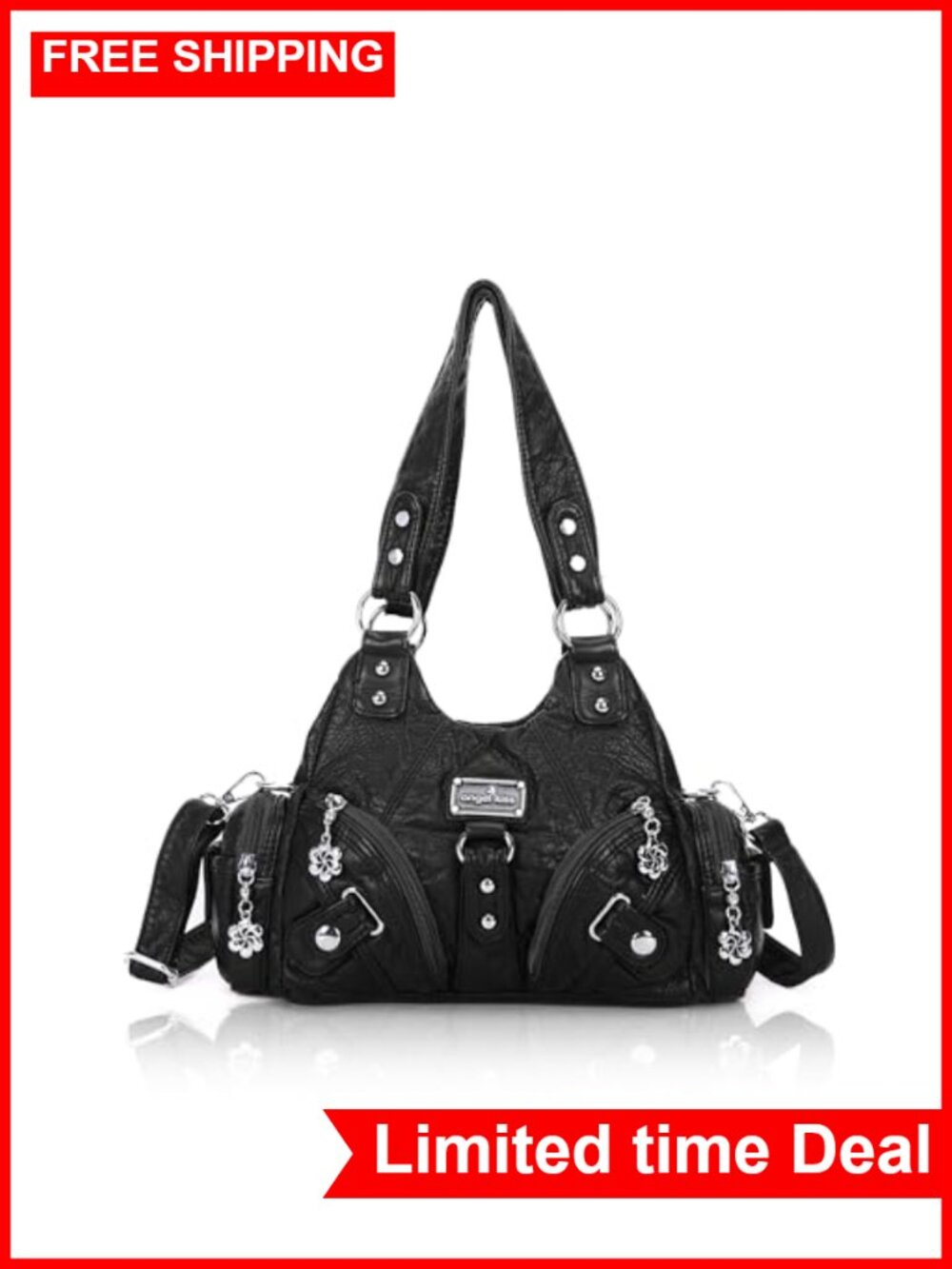 Women's Small Hobo Shoulder Bag - Faux Leather Multi-Pocket Tote with Zipper
